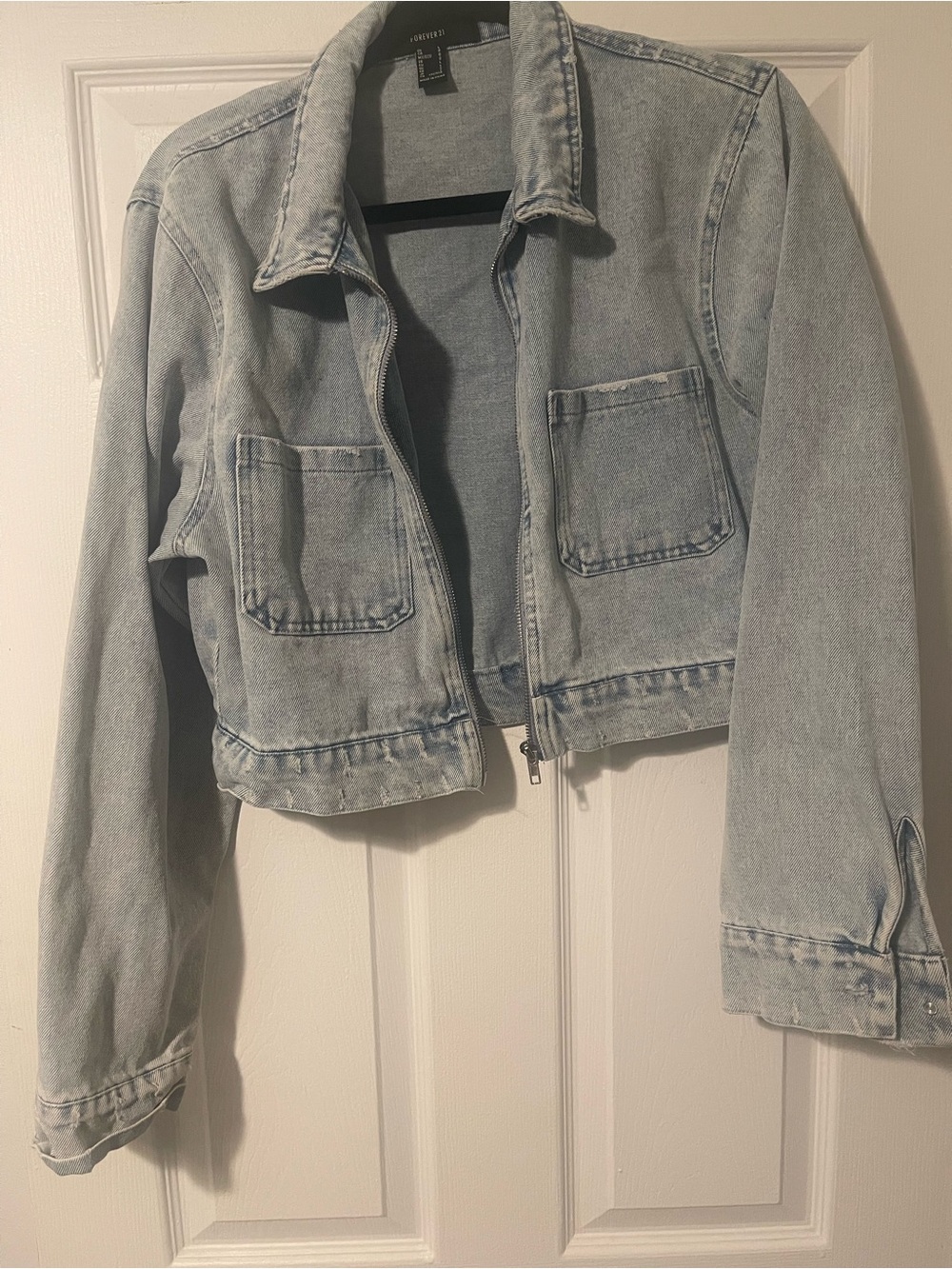 Light Blue Cropped Denim Jacket - Women